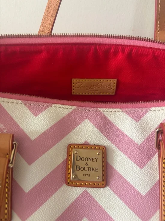 Dooney & Bourke Chevron Tote with Tan Leather Trim - Picture 8 of 15